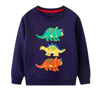 Baogaier Sweatshirts Jungen Baumwolle Langarm Pullover Kinder Marineblau Dinosaurier Shirts Warm Winter Frühling Herbst Oberteile Sport Langarmshirt Activewear Tops Gr.92-98,3T