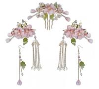 Baokuan 5 Stück Blumenquasten-haarnadel, Grüne Jade-Blumen-perlen-haarspangen, Kopfschmuck, Retro-, Chinesische Hanfu-Hochzeit, Bräute, Haarschmuck, Schmuck Für Frauen Und Mädchen, Hochsteckfrisur,