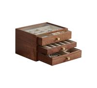 Baolivi Schmuckaufbewahrung Schmuckkasten Klein Schmuckkästchen aus Holz für Damen, Massivholz Schmuckschatulle Schmuckbox Holz mit Glasabdeckung 3 Schubladen Schmuckkiste für Ringe Halskette