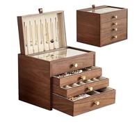 Baolivi Schmuckkasten aus Holz für Schmuckaufbewahrung, Massivholz Schmuckkästchen Schmuckbox Holz mit Glasabdeckung und Halskettenhalter, 4 Ebenen Schmuckschatulle Groß für Ringe, Halskette
