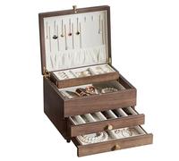 Baolivi Schmuckkasten aus Holz Groß Vintage Schmuckkästchen aus Holz Schmuckbox Massivholz Schmuckschatulle 2 Schubladen, 4 Ebenen Schmuckaufbewahrung Box für Damen Schmuck Ringe Ohrringe