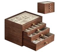 Baolivi Schmuckschatulle aus Holz Dauerhaft Schmuckbox Schmuckkästchen Groß Massivholz Schmuckkasten Holz mit Glasabdeckung 4 Schubladen Jewelry Organizer für Damen Schmuckaufbewahrung Handkette Ringe