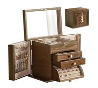 Baolivi Vintage Schmuckkästchen aus Holz 4 Ebenen Schmuckaufbewahrung Schmuckkasten Groß Schmuckschatulle Massivholz 3 Schubladen Schmuckbox mit Spiegel für Damen Schmuck Ringe Ketten Armbänder