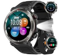 Baolubao Militär Smartwatch für Herren und Damen, 2,01 Zoll HD, Akku 900 mAh, Bluetooth-Anrufe, LED-Lampe, Herzfrequenz & SPO₂, Schlaf-Tracking, 100 + Sportmodi, 2 Armbänder inklusive, Android iOS