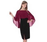Baoqiya Chiffon-Capelets für Frauen, weiche Schals und Wraps für Abendkleider, Brautjungfern, Hochzeit, durchsichtiger Umhang, Burgunder, Einheitsgröße