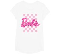 Barbie - Barbie-Logo Karierter Hintergrund T-Shirt, Mädchen, Weiß, L