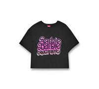 Barbie Damen Crop T-Shirt | Graues Acid Wash Triple Logo Graphic T-Shirt für Damen | Rosafarbenes Retro-Logo-Kurzarm-Retro-Mode-Oberteil Movie Merchandise Geschenk für Erwachsene