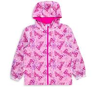 Barbie Mädchen Regenmantel - Wasserdichte, mit Fleece gefütterte Kapuzenjacke mit Reißverschluss & Taschen - Rosa All Over Logo Print - Kindergrößen 3-4 bis 9-10 Jahre - Regenjacke für Mädchen, rose