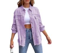 Barbotimer Jacke Damen Y2k Langarm Jeansjacke Damen Vintage Damen-Jacken Denim Jeanshemd Damen Jeans Jacken Für Damen Übergangsjacke Frühling Herbst Sport Basic Casual Elegant Streetwear (Lila, S)