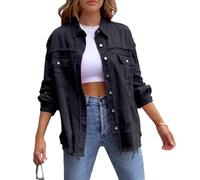Barbotimer Jacke Damen Y2k Langarm Jeansjacke Damen Vintage Damen-Jacken Denim Jeanshemd Damen Jeans Jacken Für Damen Übergangsjacke Frühling Herbst Sport Basic Casual Elegant Streetwear (Schwarz, L)