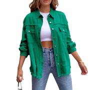 Barbotimer Jacke Damen Y2k Langarm Jeansjacke Damen Vintage Damen-Jacken Denim Jeanshemd Damen Jeans Jacken Für Damen Übergangsjacke Frühling Herbst Sport Basic Casual Elegant Streetwear (Grün, L)