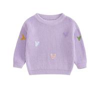 Barbotimer Strickpullover Baby Mädchen Jungen Langarm Gestrickt Pullover Neugeborenen Outfit Herz Stickerei Knitted Sweater Winter Pulli Herbst Oberteile Kleinkinder Kleidung (07-Lila, 12-18 Months)