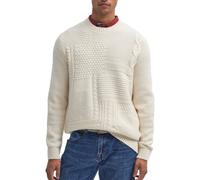 Barbour Casey Cable-Knit Crew Neck Jumper - Whisper White - XXL Pullover mit Patchwork-Muster Winter- und Anglerpullover