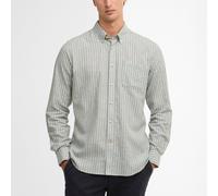 Barbour Nelson Striped Long-Sleeved Tailored Shirt - Bleached Olive - M Gestreiftes Hemd aus Leinenmischung Freizeit