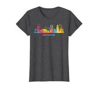 Barcelonische Skyline, buntes Stadtbild Barcelona T-Shirt, Damen, Anthrazit Meliert, 3XL