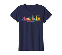 Barcelonische Skyline, buntes Stadtbild Barcelona T-Shirt, Damen, Marineblau, 3XL