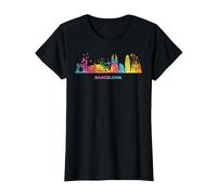 Barcelonische Skyline, buntes Stadtbild Barcelona T-Shirt, Damen, Schwarz, 3XL