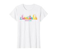 Barcelonische Skyline, buntes Stadtbild Barcelona T-Shirt, Damen, Weiß, 3XL