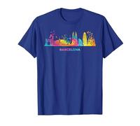 Barcelonische Skyline, buntes Stadtbild Barcelona T-Shirt, Herren, Königsblau, 3XL