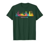 Barcelonische Skyline, buntes Stadtbild Barcelona T-Shirt, Herren, Waldgrün, 3XL