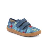 Barfußschuh FRODDO "BAREFOOT CANVAS", Mädchen, Gr. 31, denim jeansblau dinosaurier, Baumwolle, Veloursleder, gemustert, Schuhe Barfußschuh, Sneaker, Klettschuh mit Baumwollfutter, Klett-Hausschuh (637