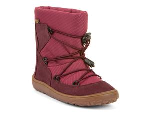 Barfußschuh FRODDO "BAREFOOT TEX TRACK", Mädchen, Gr. 33, rot (bordeaux pink grau), Textil, Veloursleder, Schuhe Barfußschuh, Snowboots, Winterstiefel mit TEX-Membrane (74626951-33) bordeaux pink grau