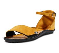 Barfußschuh LEGUANO "JARA", Damen, Gr. 37, gelb (senfgelb), Lederimitat, Textil, Velourslederimitat, Schuhe Barfußschuh Riemchensandale Sandale, Sommerschuh, Sandale, Sandalette, mit praktischem Klett