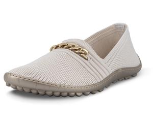 Barfußschuh LEGUANO "LADY FAMOUS", Damen, Gr. 41, beige (creme), Textil, Schuhe Barfußschuh, Flats, Ballerina, Bequemschuh mit goldfarbener Zierkette (63643823-41) creme