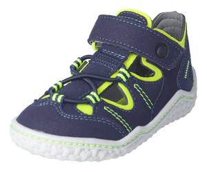 Barfußschuh RICOSTA "Jeff WMS: normal", Kinder, Gr. 28, bunt (navy, neongelb), Lederimitat, Textil, kontrastfarbene Details, Schuhe Barfußschuh, Barfußschuh mit Gummizug u. Klett, Größenschablone zum