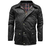 Barker Wachsjacke für Herren mit abnehmbarer Kapuze und Schottenkaro-Futter, Antik-Optik, langärmelig, Reißverschluss, Schwarz , XXL