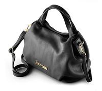 Baroncelli Italienische Ledergeldbörse für Damen, echtes weiches Leder, mittlere Größe, Umhängetasche, hergestellt in Italien, Schwarz