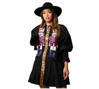 BaronHong Damen Weihnachtskleid mit Pailletten und Nussknacker-Motiv, langärmelig, gestuftes Glitzer-Ferien-Mini-Hemdkleid