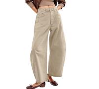 Barrel Jeans Damen Baggy Mid-Rise Jeanshose große Größe Boyfriend Cropped Denim Pants mit Löchern Locker Breites Bein Jeans Hosen Schlupfjeans Mode Frühling Sommer