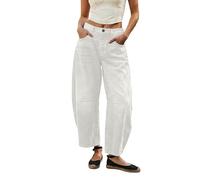 Barrel Jeans Damen Cropped Baggy Trendy Hohe Taille Distressed Loose Stretch Denim Hose Jeans mit Taschen Boyfriend Stil Wide Leg Mid Rise Haremshose