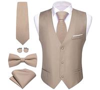 Barry.Wang Herren formelle Business-Anzugweste V-Ausschnitt Slim Fit Casual Einfarbig Weste Krawatte Fliege Set für Hochzeit, Hellkhaki, XX-Large