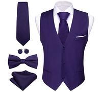 Barry.Wang Herren Weste Anzug Slim Fit Formelle Business Freizeit Solide Farbe Weste Krawatte Fliege Set Hochzeit Party, Dunkles Violett, XXX-Large