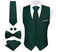 Barry.Wang Herren Weste Anzug Slim Fit Formelle Business Freizeit Solide Farbe Weste Krawatte Fliege Set Hochzeit Party, Smaragdrün, Medium