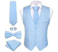 Barry.Wang Herren Weste Anzug Slim Fit Formelle Business Freizeit Solide Farbe Weste Krawatte Fliege Set Hochzeit Party, Himmelblau, XX-Large