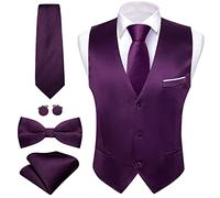 Barry.Wang Herren Weste Anzug Slim Fit Formelle Business Weste Leger Solide Farbe Kleidweste Krawatte Fliege Set Hochzeit Party, Violett, X-Large
