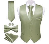 Barry.Wang Herren-Weste, formelle Business-Anzug, schmale Passform, lässig, einfarbig, Kleid, Weste, Krawatte, Fliege, Set, Hochzeit, Party, Salbeigrün, XXX-Large
