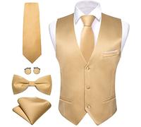 Barry.Wang Herren-Weste, formelle Business-Anzug, schmale Passform, lässig, einfarbig, Kleid, Weste, Krawatte, Fliege, Set, Hochzeit, Party, Gold, XX-Large