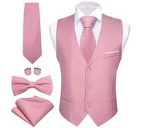 Barry.Wang Herren-Weste, formelle Business-Anzug, schmale Passform, lässig, einfarbig, Kleid, Weste, Krawatte, Fliege, Set, Hochzeit, Party, Pink, Medium