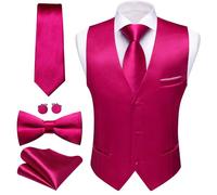 Barry.Wang Herren-Weste, formelle Business-Anzug, schmale Passform, lässig, einfarbig, Kleid, Weste, Krawatte, Fliege, Set, Hochzeit, Party, Knallpink (Hot Pink), X-Large