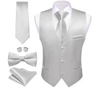 Barry.Wang Herren-Weste, formelle Business-Anzug, schmale Passform, lässig, einfarbig, Kleid, Weste, Krawatte, Fliege, Set, Hochzeit, Party, silber, Small