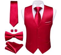 Barry.Wang Herren-Weste, formelle Business-Anzugweste, schmale Passform, lässig, einfarbig, Anzugweste, im Set mit Krawatte, Fliege, für Hochzeit, Party, rot (a), X-Large