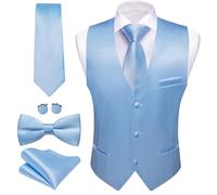 Barry.Wang Herren-Weste, formelle Business-Anzugweste, schmale Passform, lässig, einfarbig, Anzugweste, im Set mit Krawatte, Fliege, für Hochzeit, Party, A-sky blue, XX-Large