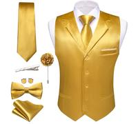 Barry.Wang Herren-Weste, Krawatte, Fliege, Set, Business-Anzug, Weste, 7-teilig, Gold, Large