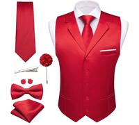 Barry.Wang Herren-Weste, Krawatte, Fliege, Set, Business-Anzug, Weste, 7-teilig, Rot/Ausflug, einfarbig (Getaway Solids), Large