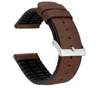 BARTON WATCH BANDS Hybrid-Armband aus Leder und Gummi mit integrierten Schnellverschluss-Federstegen, 316L-Edelstahl, 18 mm, 20 mm und 22 mm Uhrenarmbänder, Walnuss, Einfach
