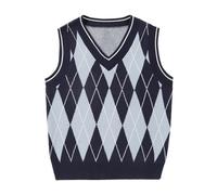 BASADINA Argyle-Pullover für Jungen, V-Ausschnitt, Uniform, ärmellos, für Kinder, Übergröße, lässiger Strickpullover für Kinder von 5-14 Jahren, Marineblau, 9-10 Jahre